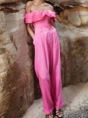 NWOT T Aje Linen Blend Dress Pants in Pink with Gold Accents Sz: AU6/US2| Summer